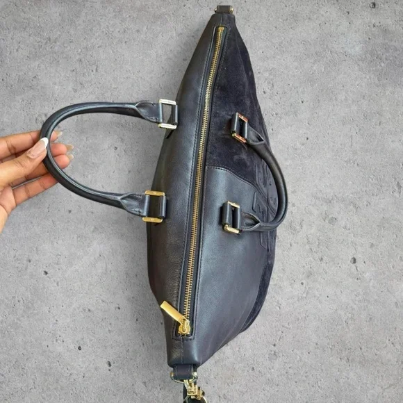 Tory Burch Navy Blue ‘Natalie’ Leather and Suede Satchel/Shoulder/Crossbody Bag - Picture 4 of 8